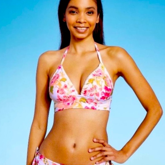 NWT multi Stitched Print Triangle Halter Bikini Top Kona Sol - Medium 8 - 10 - Picture 3 of 7